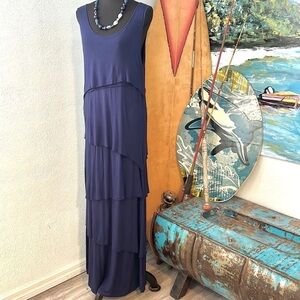 💙Design History, Fantastic & So Much Fun to Wear! Blue,Tiered Stretchy Maxi, L
